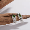 Wholesale S925 Sterling Silver Inlaid Natural Diopside Garnet Color Feather And Leaves Design Women's Earrings