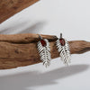 Wholesale S925 Sterling Silver Inlaid Natural Diopside Garnet Color Feather And Leaves Design Women's Earrings
