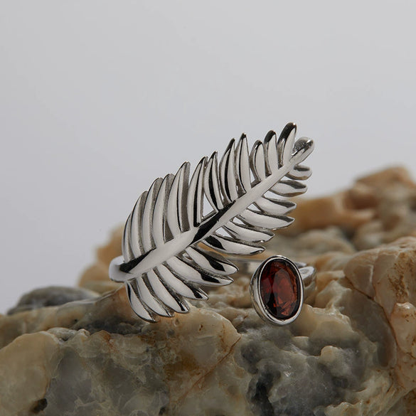 Wholesale S925 Sterling Silver Inlaid Natural Diopside Garnet Color Feather And Leaves Design Women's Earrings