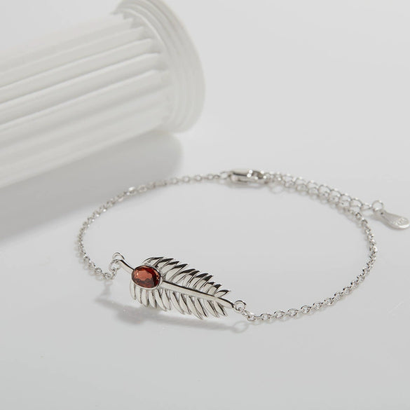 Wholesale S925 Sterling Silver Inlaid Natural Diopside Garnet Color Feather And Leaves Design Women's Earrings