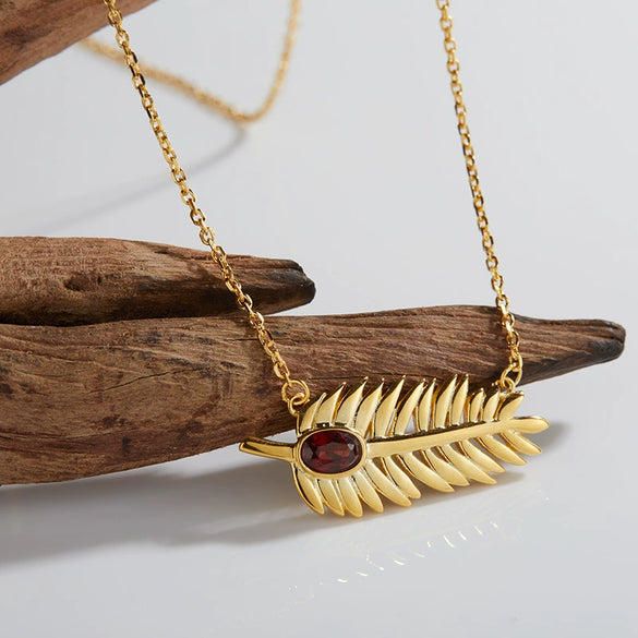 Wholesale S925 Sterling Silver Inlaid Natural Diopside Garnet Color Feather And Leaves Design Women's Earrings