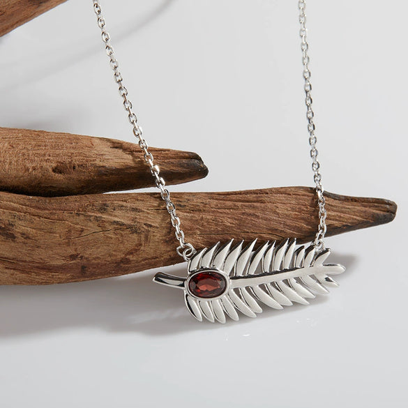 Wholesale S925 Sterling Silver Inlaid Natural Diopside Garnet Color Feather And Leaves Design Women's Earrings