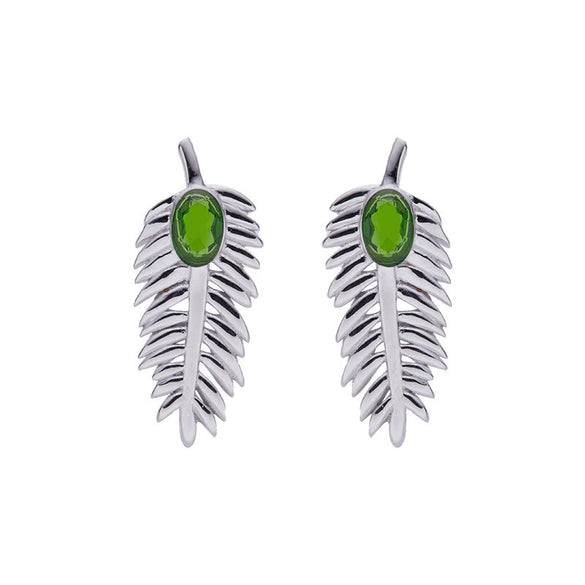 Wholesale S925 Sterling Silver Inlaid Natural Diopside Garnet Color Feather And Leaves Design Women's Earrings