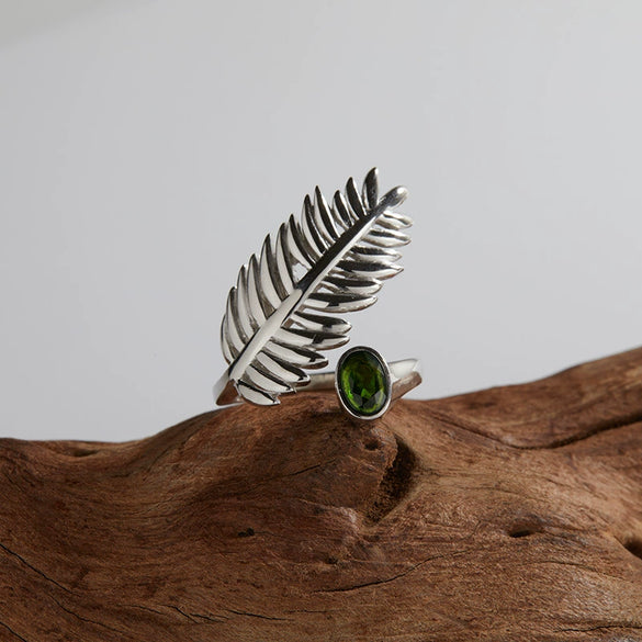 Wholesale S925 Sterling Silver Inlaid Natural Diopside Garnet Color Feather And Leaves Design Women's Earrings