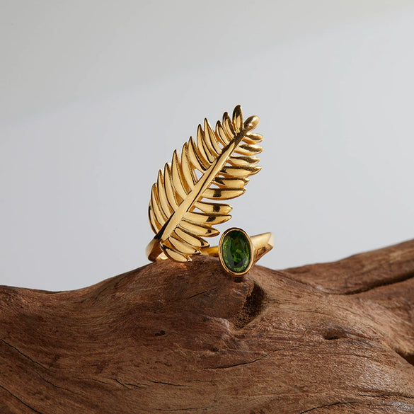 Wholesale S925 Sterling Silver Inlaid Natural Diopside Garnet Color Feather And Leaves Design Women's Earrings