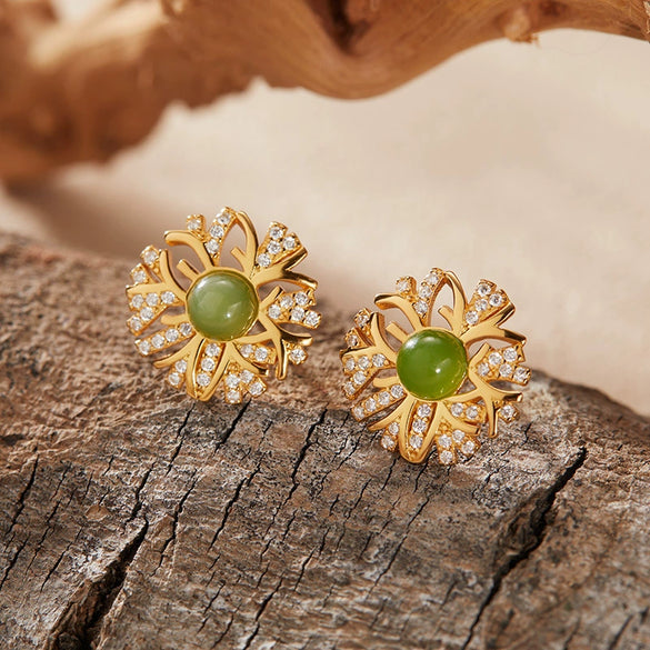 Wholesale S925 Sterling Silver Inlaid Natural Pearl Flower Leaf Design Earrings