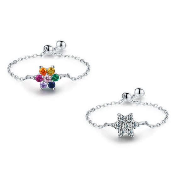 Wholesale S925 Sterling Silver Inlaid Zircon Flower Ring With Fresh Sweet Design Sense And Adjustable Feature Seiko Craft For Women