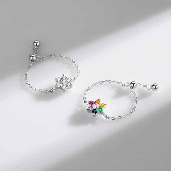 Wholesale S925 Sterling Silver Inlaid Zircon Flower Ring With Fresh Sweet Design Sense And Adjustable Feature Seiko Craft For Women