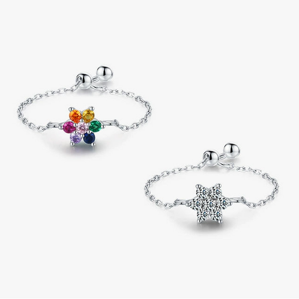 Wholesale S925 Sterling Silver Inlaid Zircon Flower Ring With Fresh Sweet Design Sense And Adjustable Feature Seiko Craft For Women