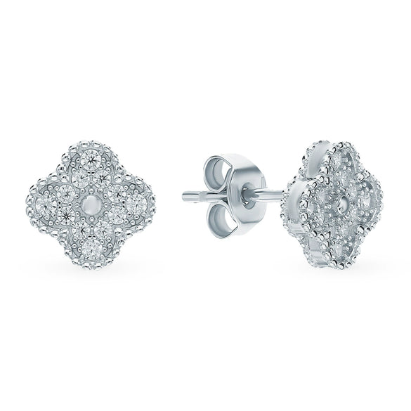Wholesale S925 Sterling Silver Inlaid Zircon Four Leaf Clover Electroplated Earrings With Retro Niche Design For Women
