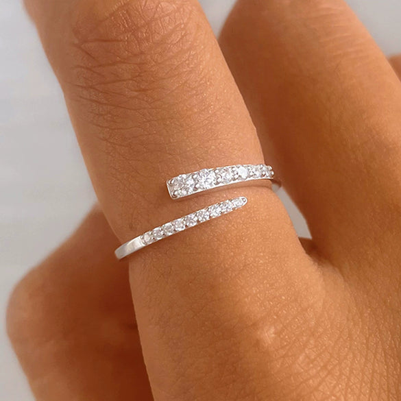 Wholesale S925 Sterling Silver Inlaid Zircon Geometric Fashion Simple Gentle Temperament Joker Opening Adjustable Micropaved Ring For Women