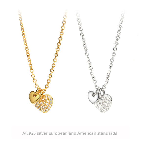 Wholesale S925 Sterling Silver Inlaid Zircon Heart Clavicle Chain For Women