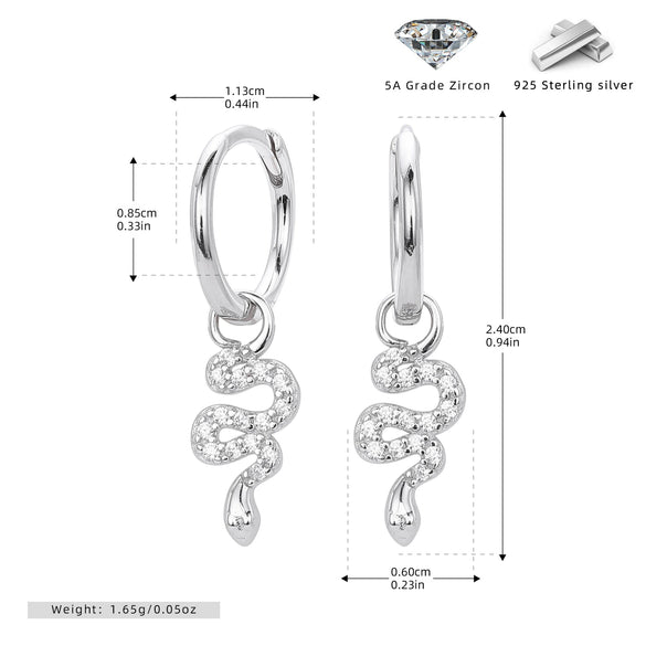 Wholesale S925 Sterling Silver Inlaid Zircon Snake Earrings Light Luxury Style