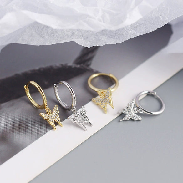 Wholesale S925 Sterling Silver Insect Butterfly Earbuckle Earrings With Electroplating Sweet Style For Female