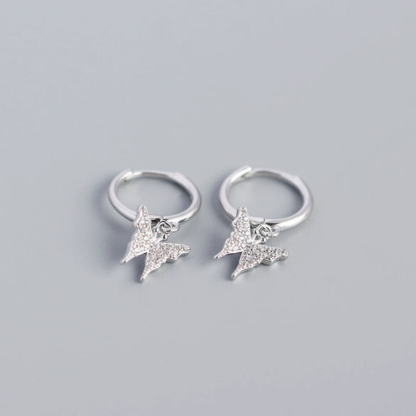 Wholesale S925 Sterling Silver Insect Butterfly Earbuckle Earrings With Electroplating Sweet Style For Female