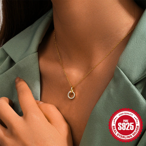 Wholesale S925 Sterling Silver Interlocking Micropaved Zircon Geometric Clavicle Chain Necklace For Women With Electroplating