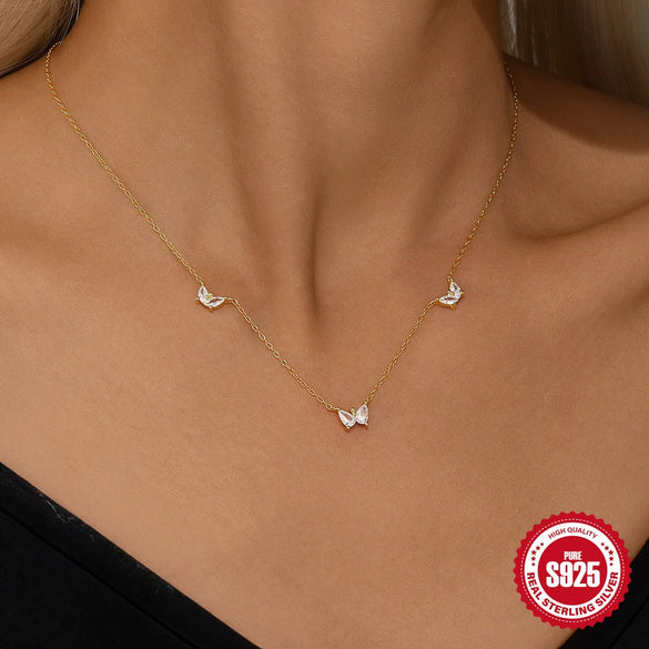 Wholesale S925 Sterling Silver Irregular Geometric Butterfly Clavicle Necklace With Electroplating Treatment For Women