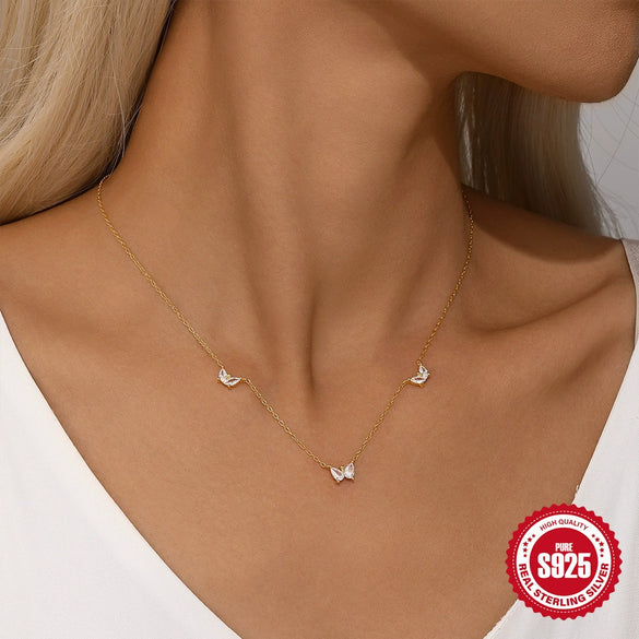 Wholesale S925 Sterling Silver Irregular Geometric Butterfly Clavicle Necklace With Electroplating Treatment For Women