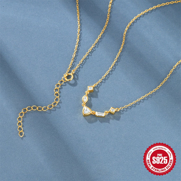 Wholesale S925 Sterling Silver Irregular Geometric Zircon Stacked Clavicle Chain Necklace With Electroplating For Women