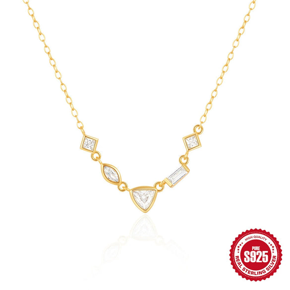 Wholesale S925 Sterling Silver Irregular Geometric Zircon Stacked Clavicle Chain Necklace With Electroplating For Women