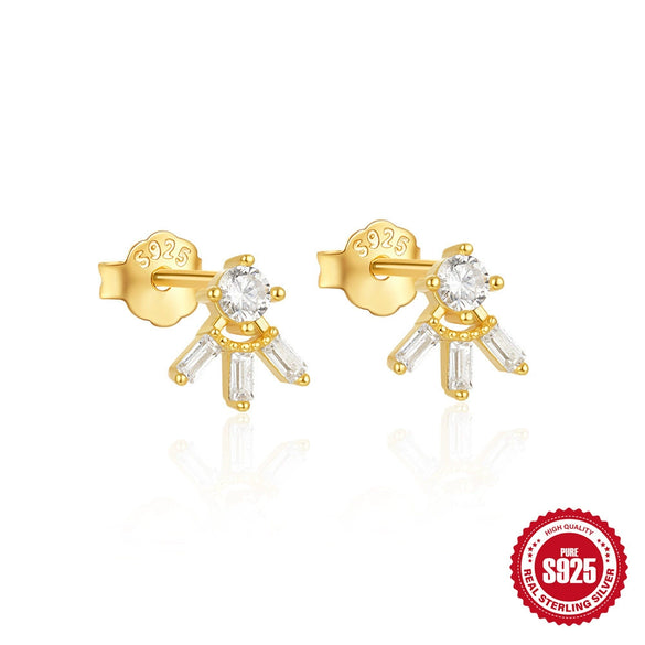 Wholesale S925 Sterling Silver Irregular Ladder Square Zircon Geometric Fashion Earrings With Electroplating For Women