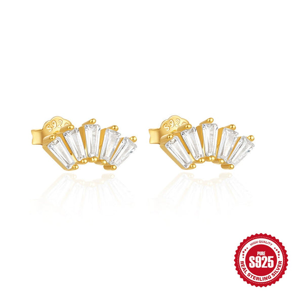 Wholesale S925 Sterling Silver Irregular Ladder Square Zircon Geometric Fashion Earrings With Electroplating For Women