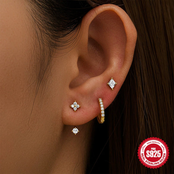 Wholesale S925 Sterling Silver Irregular Star Month Fashion Tassel Earring 3 Piece Set With Geometric Pattern And Electroplating Treatment