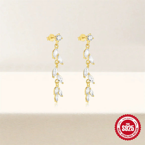 Wholesale S925 Sterling Silver Leaf Zircon Ins Style Exquisite Ear Studs Electroplated Ear Jewelry