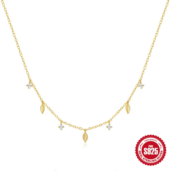 Wholesale S925 Sterling Silver Leaves Four Claw Diamond Stacked Collarbone Necklace For Women With Geometric Design And Electroplating