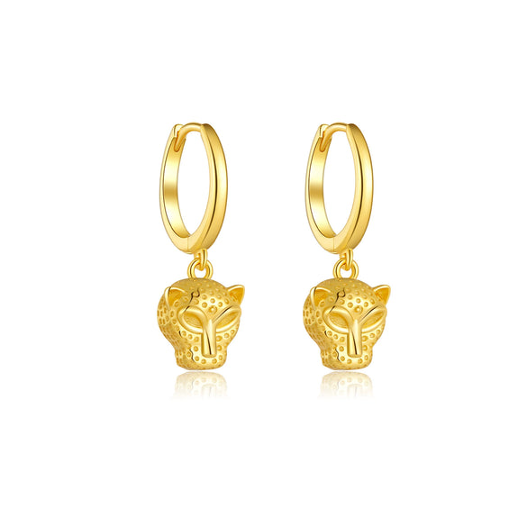 Wholesale S925 Sterling Silver Leopard Animal Ear Hanging Earrings With Geometric Design 18K Gold Electroplated For Women