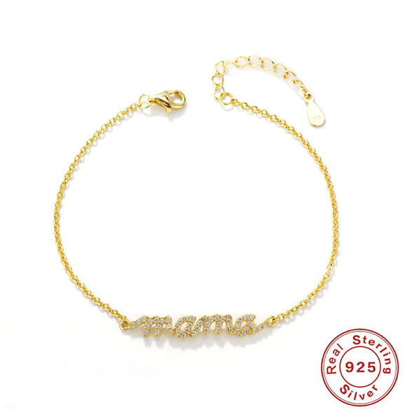 Wholesale S925 Sterling Silver Letter Mama Bracelet With Micro Inlaid Zircon And Electroplating For Women