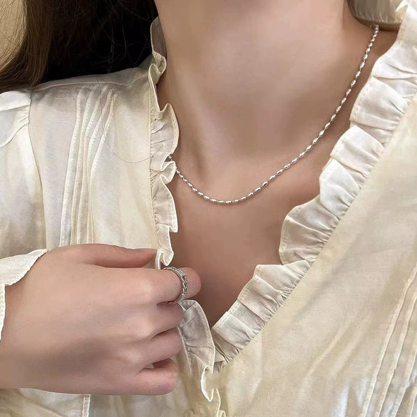 Wholesale S925 Sterling Silver Light Gold Rice Beads Geometric Ball Chain Necklace Electroplated Minimalist Stacked Style Unisex Clavicle Chain