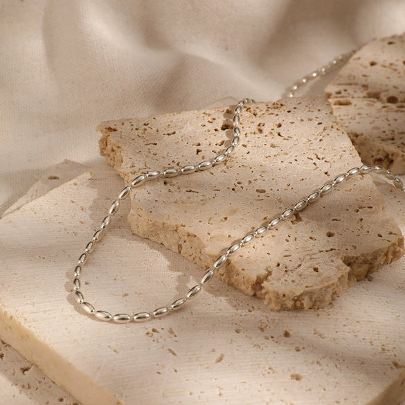 Wholesale S925 Sterling Silver Light Gold Rice Beads Geometric Ball Chain Necklace Electroplated Minimalist Stacked Style Unisex Clavicle Chain