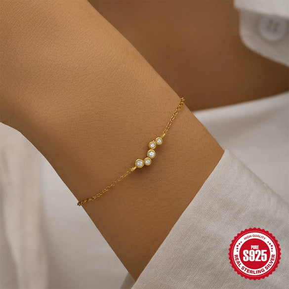 Wholesale S925 Sterling Silver Light Luxury All Match Bracelet With Row Diamond Encrusted And Geometric Design Electroplated And Real Gold Plated For Women