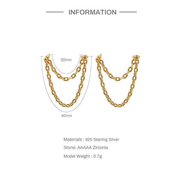 Wholesale S925 Sterling Silver Light Luxury Chain Tassel Earrings With Geometric Pattern And Environmental Protection Electroplating