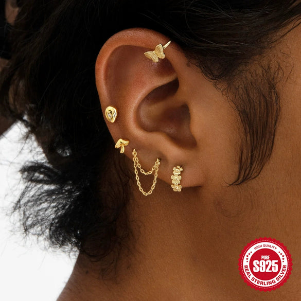 Wholesale S925 Sterling Silver Light Luxury Chain Tassel Earrings With Geometric Pattern And Environmental Protection Electroplating