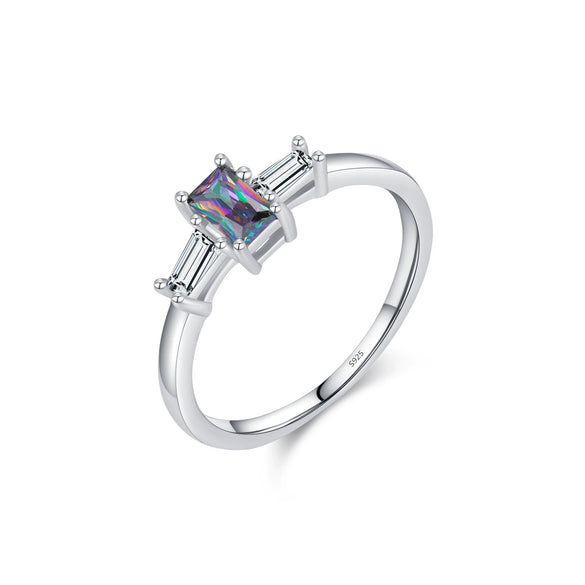 Wholesale S925 Sterling Silver Light Luxury Colorful Zircon Crystal Geometric Ring For Women
