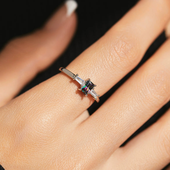 Wholesale S925 Sterling Silver Light Luxury Colorful Zircon Crystal Geometric Ring For Women