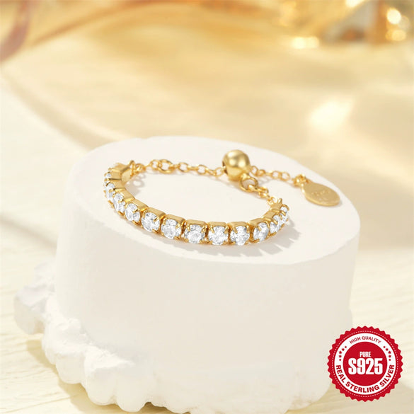 Wholesale S925 Sterling Silver Light Luxury Diamondencrusted Single Row Pearl Cross Inlaid Zircon Adjustable Fashionable Ring For Women