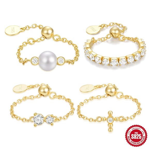 Wholesale S925 Sterling Silver Light Luxury Diamondencrusted Single Row Pearl Cross Inlaid Zircon Adjustable Fashionable Ring For Women