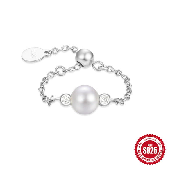 Wholesale S925 Sterling Silver Light Luxury Diamondencrusted Single Row Pearl Cross Inlaid Zircon Adjustable Fashionable Ring For Women