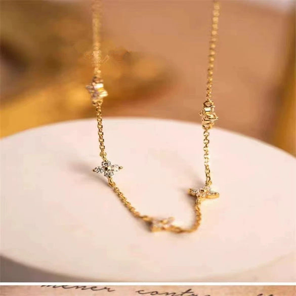 Wholesale S925 Sterling Silver Light Luxury Fourleaf Clover Ochain Necklace With Diamond Design