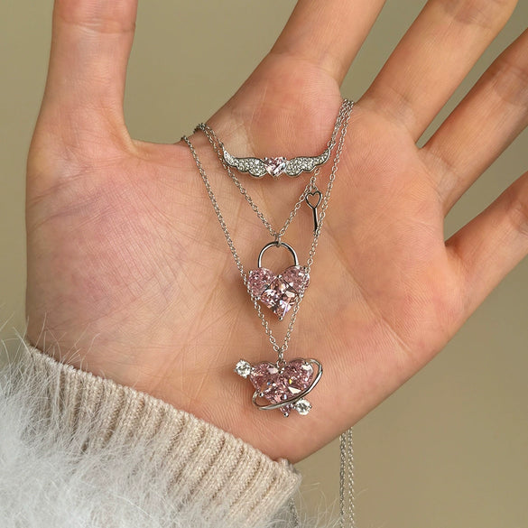 Wholesale S925 Sterling Silver Light Luxury Geometric Heart Zircon Pendant Necklace For Women