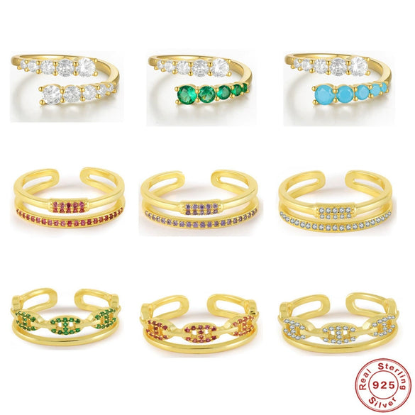 Wholesale S925 Sterling Silver Light Luxury Multidiamond Opening Adjustable Women's Ring With Geometric Design And Electroplating Treatment
