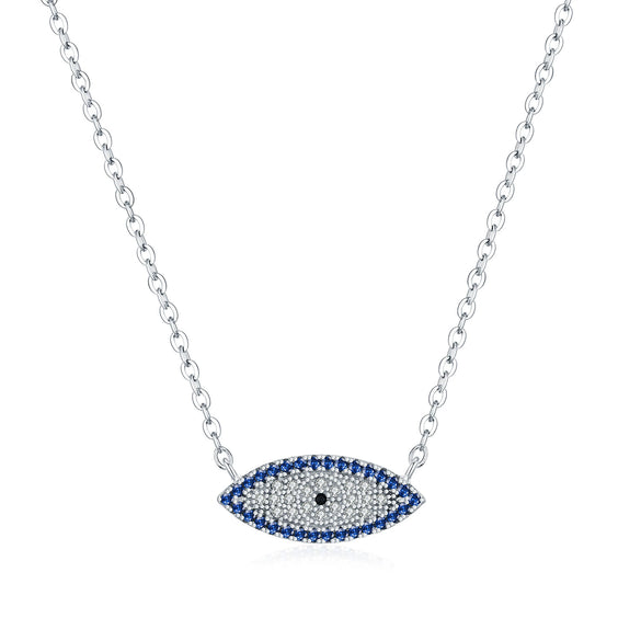 Wholesale S925 Sterling Silver Light Luxury Retro Elegant Blue Cat's Eye Flash Diamond Clavicle Chain Necklace For Women With Electroplating