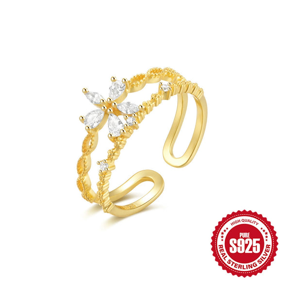 Wholesale S925 Sterling Silver Light Luxury Ring With Microinlaid Colored Diamonds Double Layer Open Design Geometric Pattern Electroplated