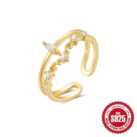 Wholesale S925 Sterling Silver Light Luxury Ring With Microinlaid Colored Diamonds Double Layer Open Design Geometric Pattern Electroplated