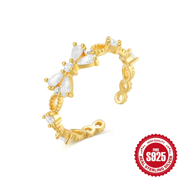 Wholesale S925 Sterling Silver Light Luxury Ring With Microinlaid Colored Diamonds Double Layer Open Design Geometric Pattern Electroplated