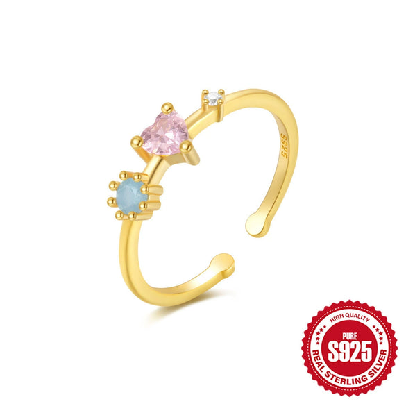Wholesale S925 Sterling Silver Light Luxury Ring With Microinlaid Colored Diamonds Double Layer Open Design Geometric Pattern Electroplated