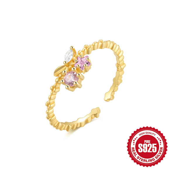 Wholesale S925 Sterling Silver Light Luxury Ring With Microinlaid Colored Diamonds Double Layer Open Design Geometric Pattern Electroplated